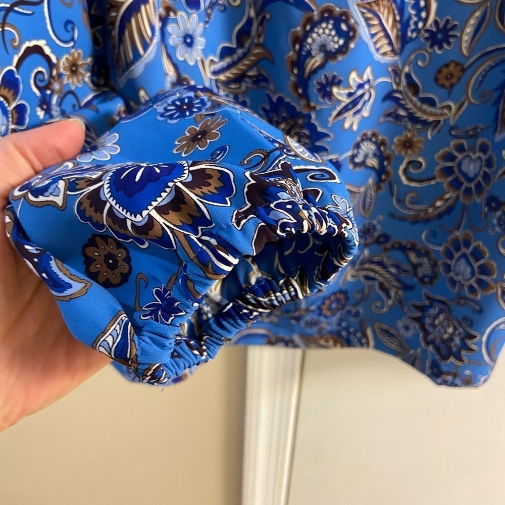 J Jill Wearever Collection Blue Floral Blouse Large - Picture 5 of 8